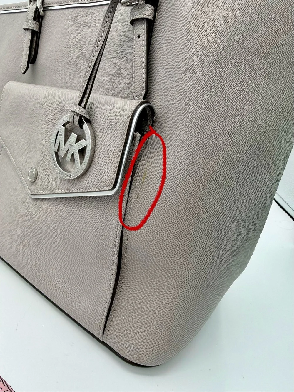 Michael Kors Jet Set Travel Grey Saffiano Leather Tote with Silver Hardware